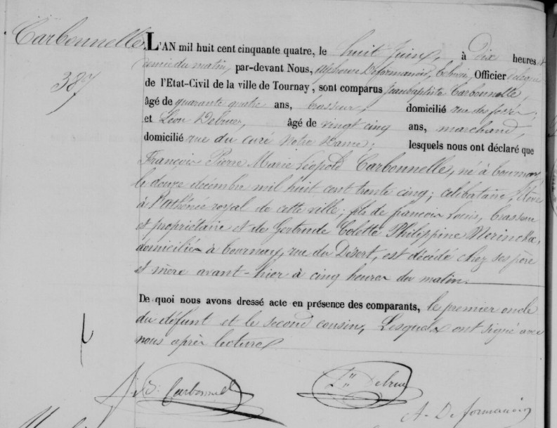 Document de décès de François Pierre Marie Léopold CARBONNELLE