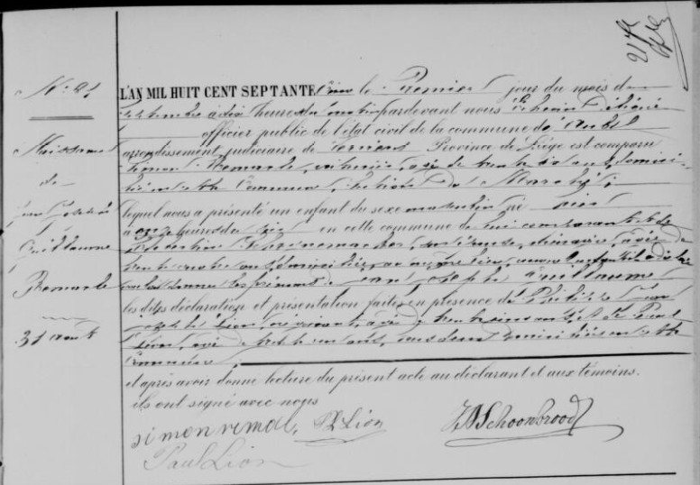 Acte de naissance de Jean Joseph Guillaume REMACLE