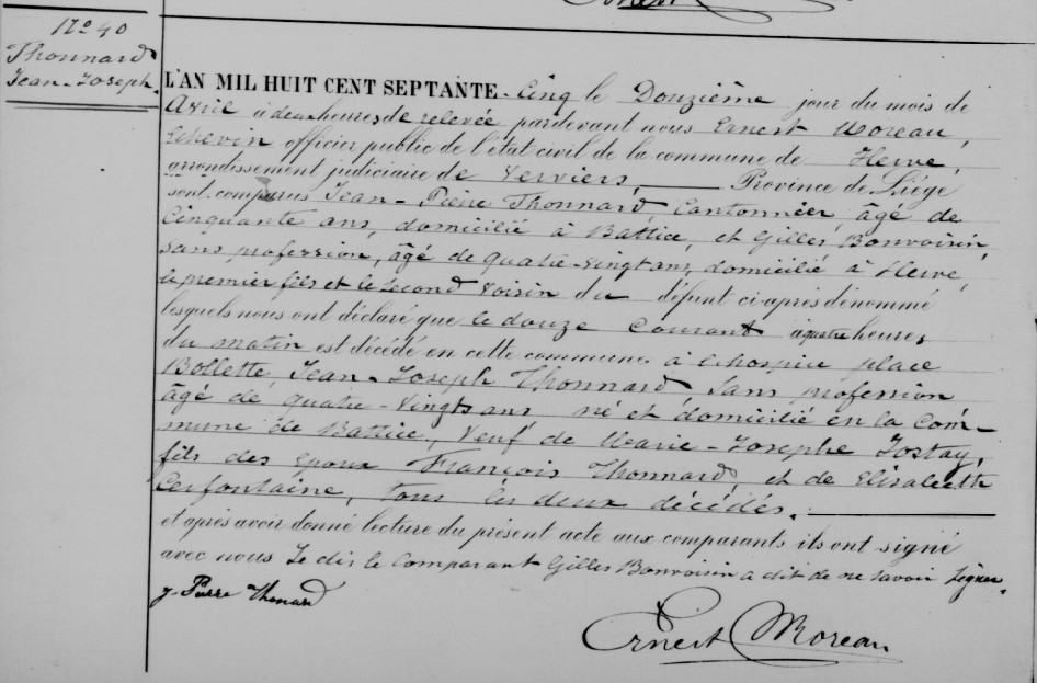 Document de décès de Jean Joseph THONARD