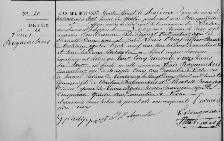 Document de décès de Louis RAMACKERS