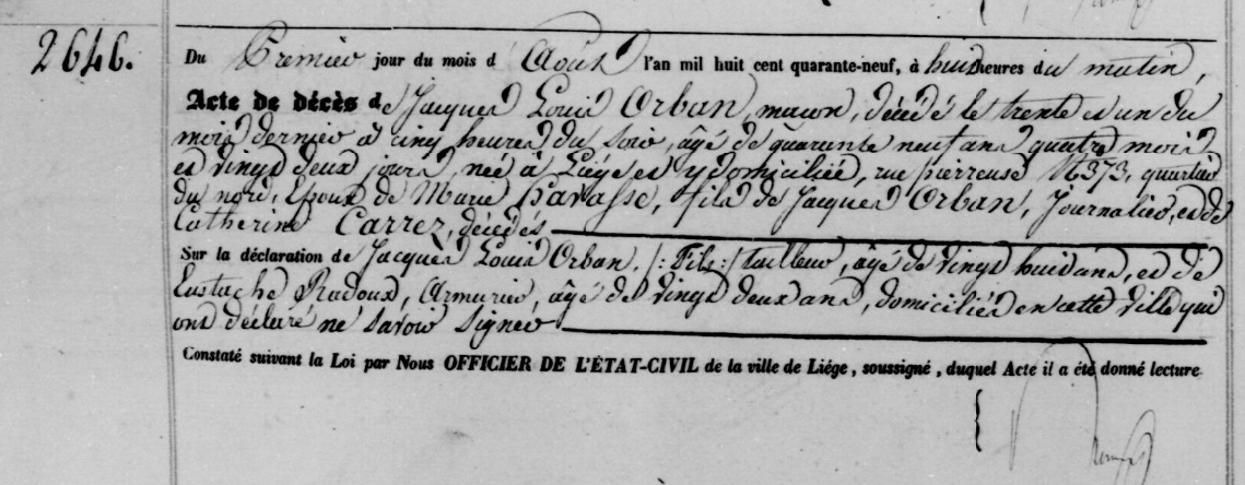 Document de décès de Jacques Louis ORBAN