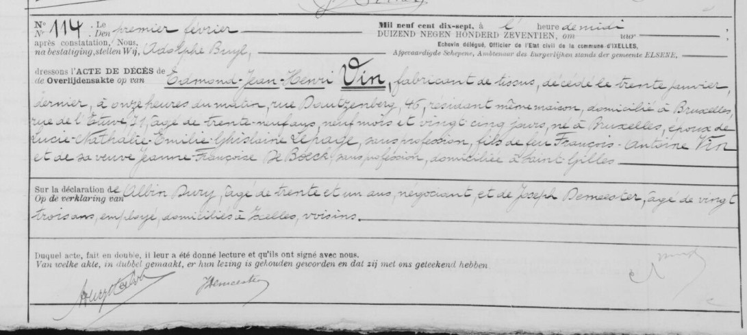 Document de décès de Edmond Jean Henri VIN 