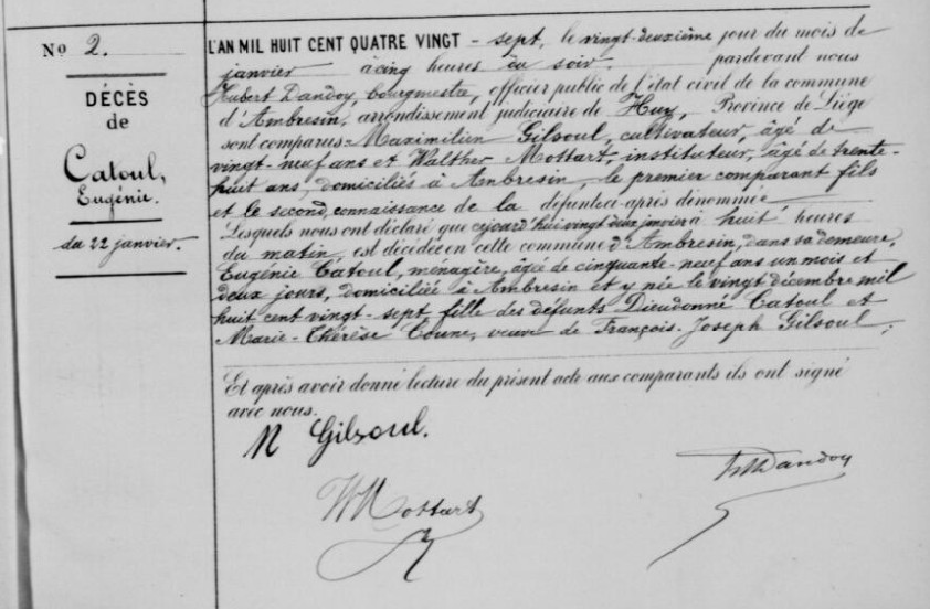 Document de décès de Eugénie CATOUL