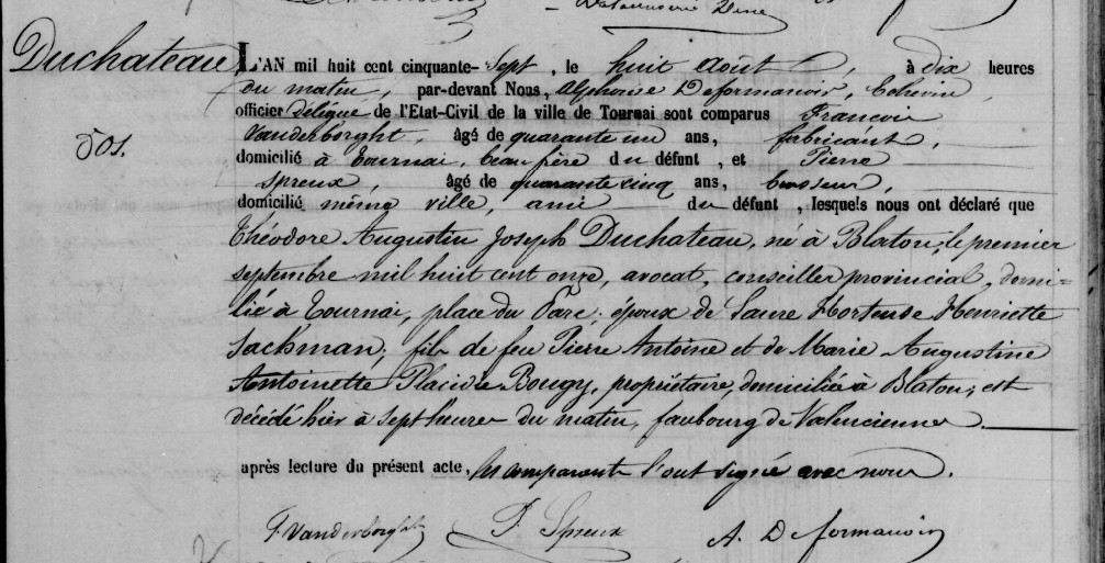 Document de décès de Théodore Augustin Joseph DUCHATEAU