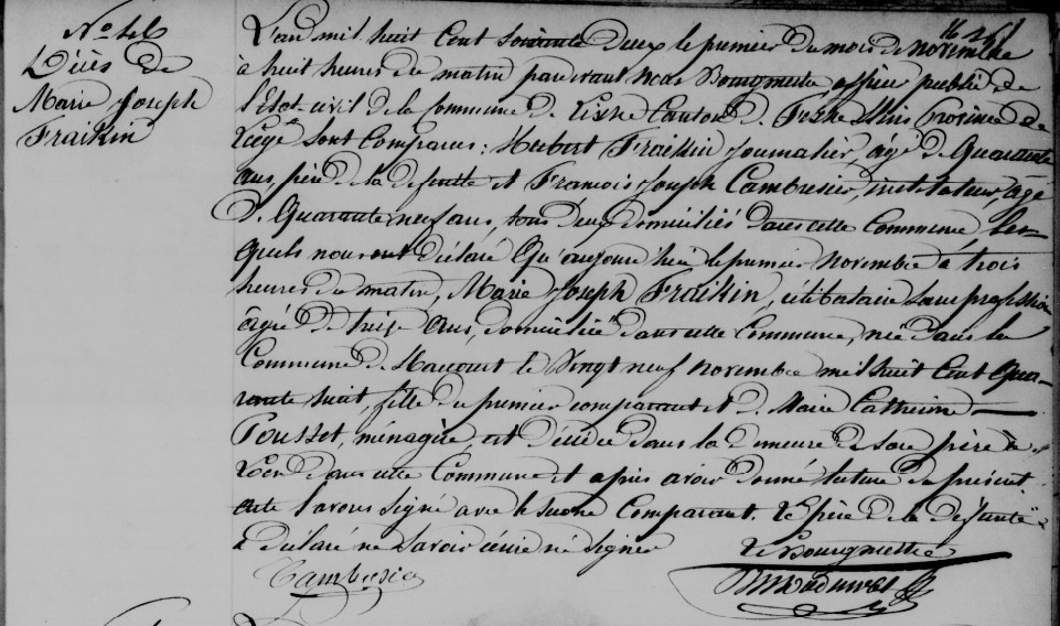 Document de décès de Marie Joseph FRAIKIN