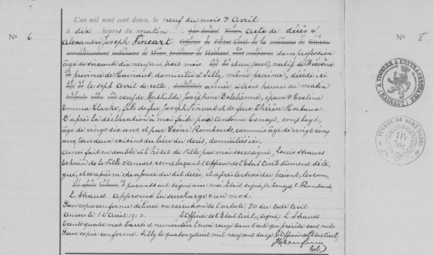 Document de décès de Alexandre Joseph VINCART ***