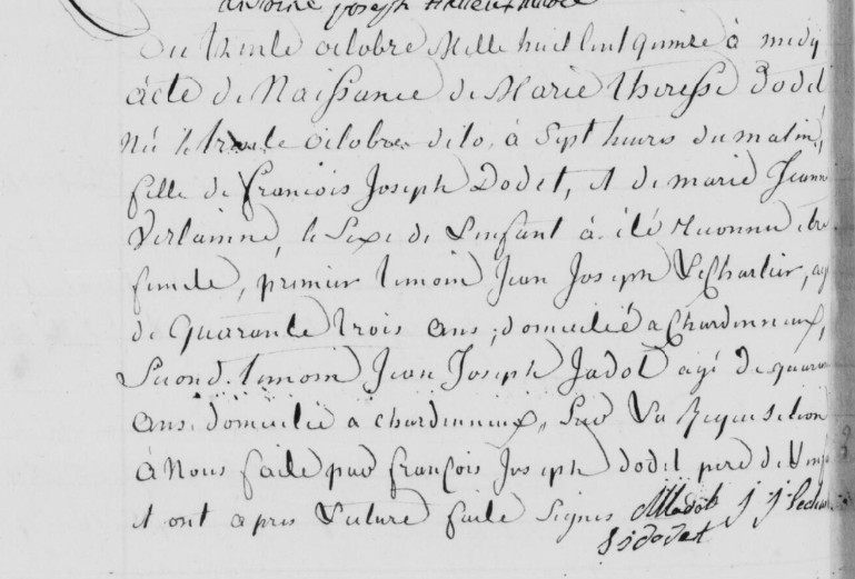 Acte de naissance de Marie Thérèse Joseph Dodet