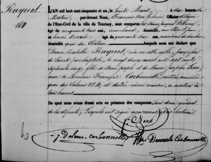 Document de décès de Isabelle RAQUET