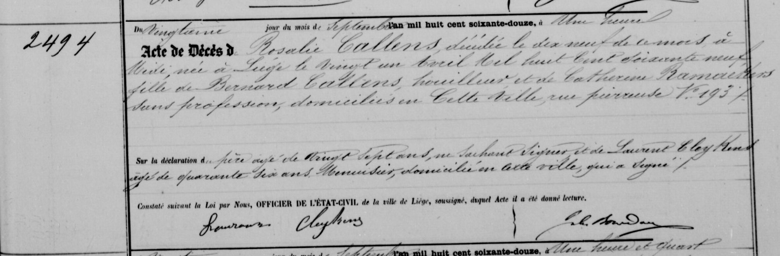 Document de décès de Rosalie CALLENS