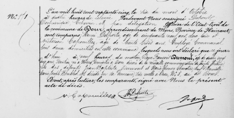 Document de décès de Pierre François DUMONT