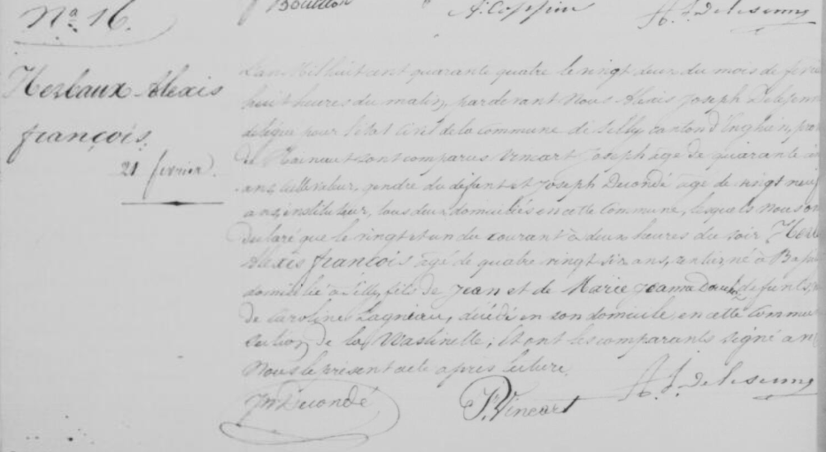 Document de décès de Alexis François HERBAUDT