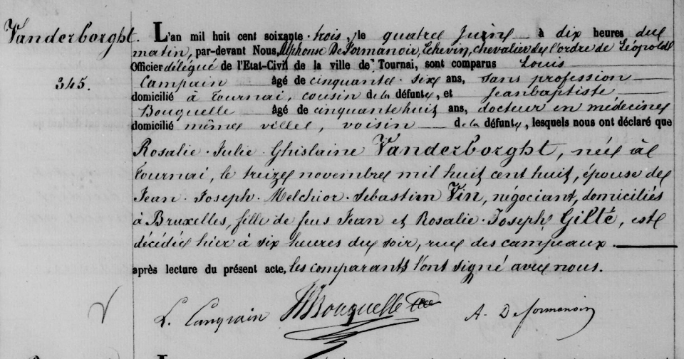 Document de décès de Rosalie Julie Ghislaine VANDERBORGHT