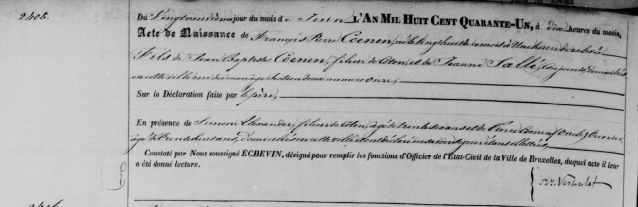 Acte de naissance de François Pierre COENEN