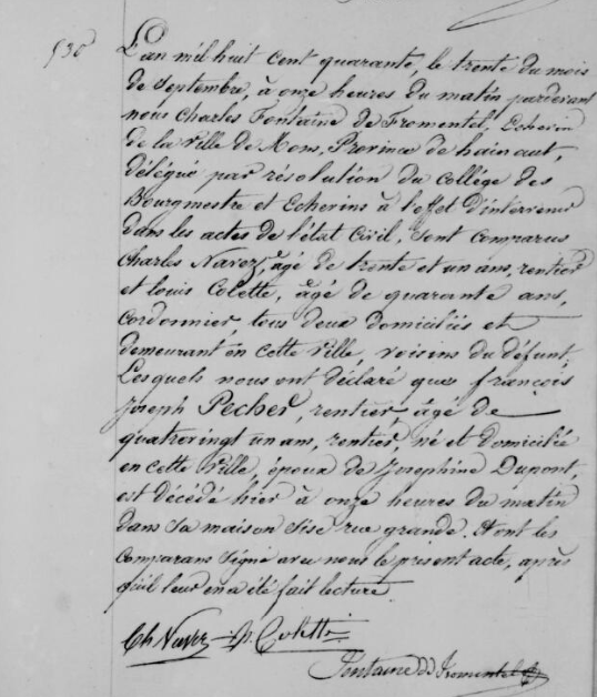 Document de décès de François Joseph Pecher
