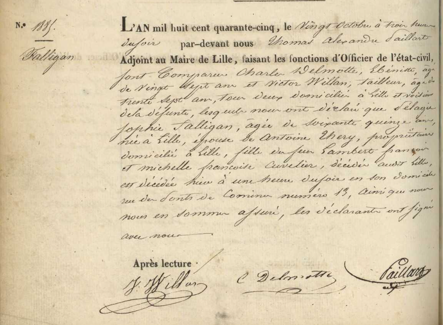 Document de décès de Pélagie Sophie FALLIGAN