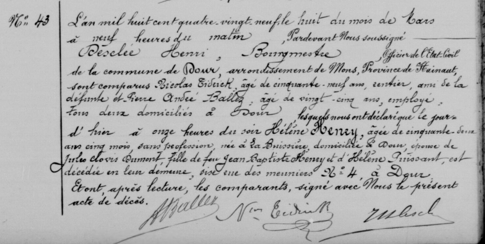 Document de décès de Hélène HENRY