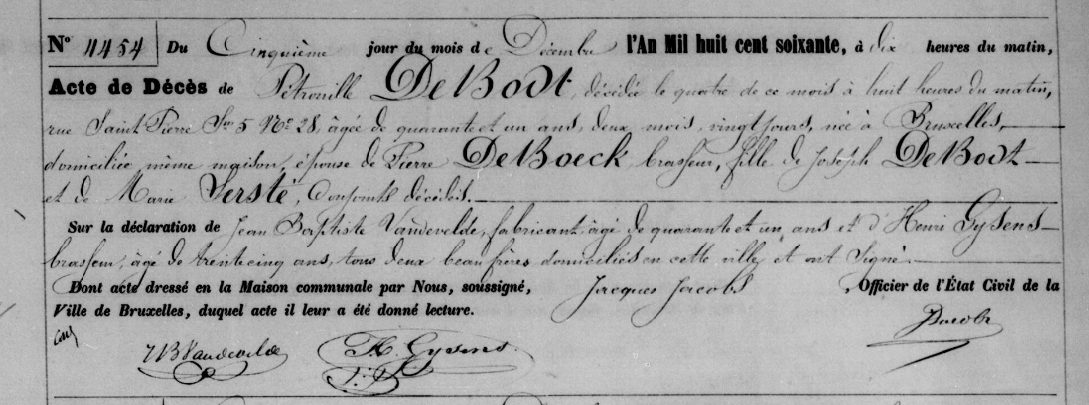 Document de décès de Petronille DE BODT