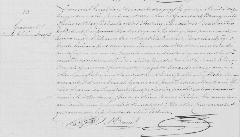 Document de décès de Cécile, Therese, Joseph Gransart