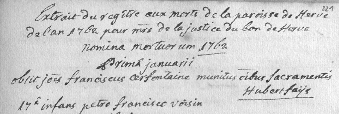 Document de décès de Jean François CERFONTAINE