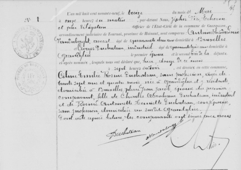 Document de décès de Céline Emilie Rosine DUCHATEAU