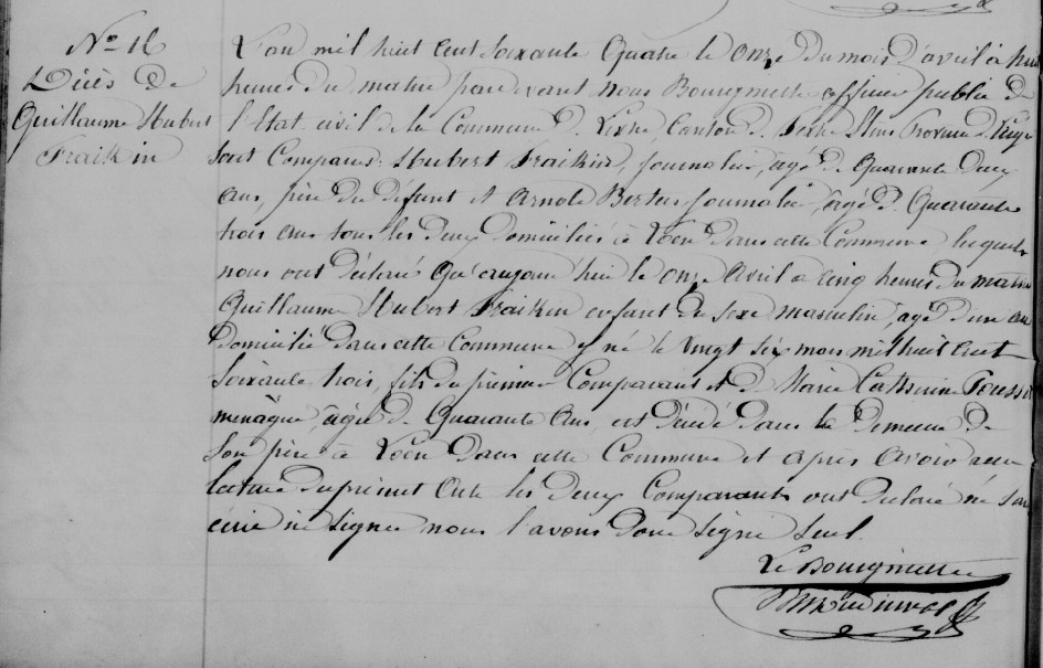 Document de décès de Guillaume Hubert FRAIKIN