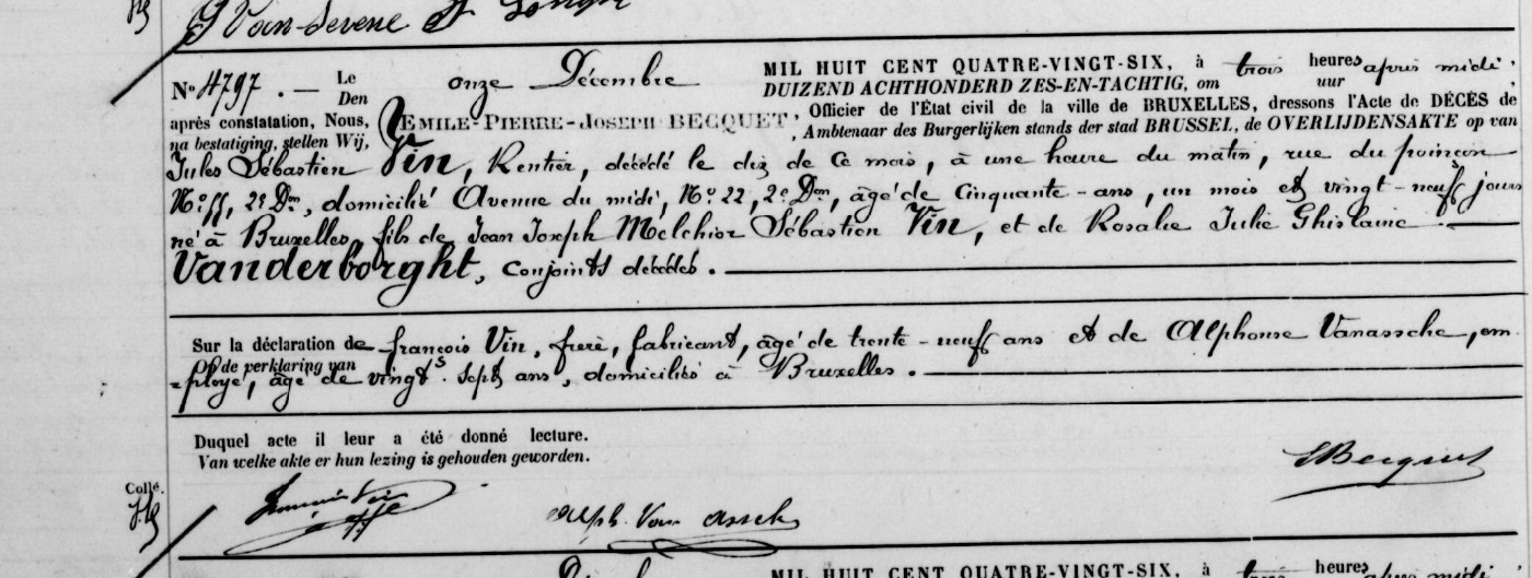 Document de décès de Jules Sébastien VIN