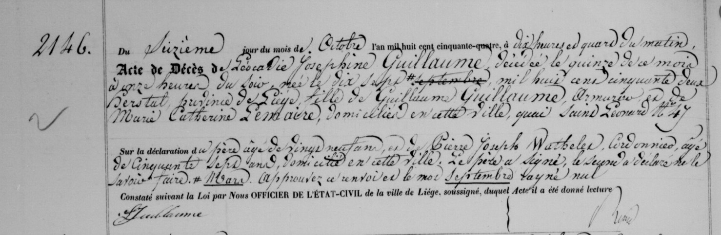 Document de décès de Léocardie Joséphine GUILLAUME ***