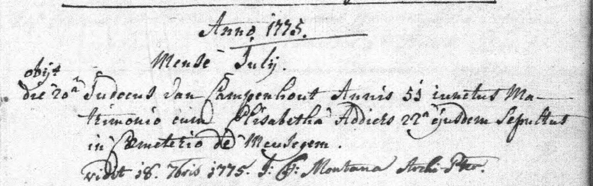 Document de décès de Judocus Van CAMPENHOUT