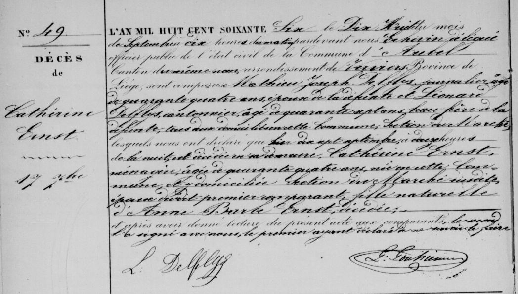 Document de décès de Marie Catherine ERNST