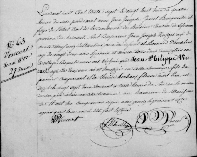 Document de décès de Jean Philippe VINCART