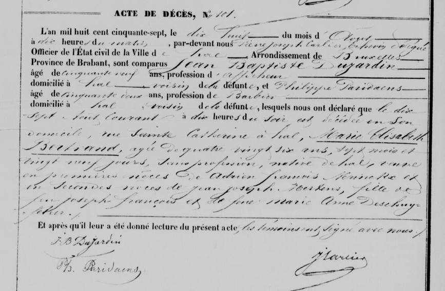 Document de décès de Marie Elisabeth BERTRAND