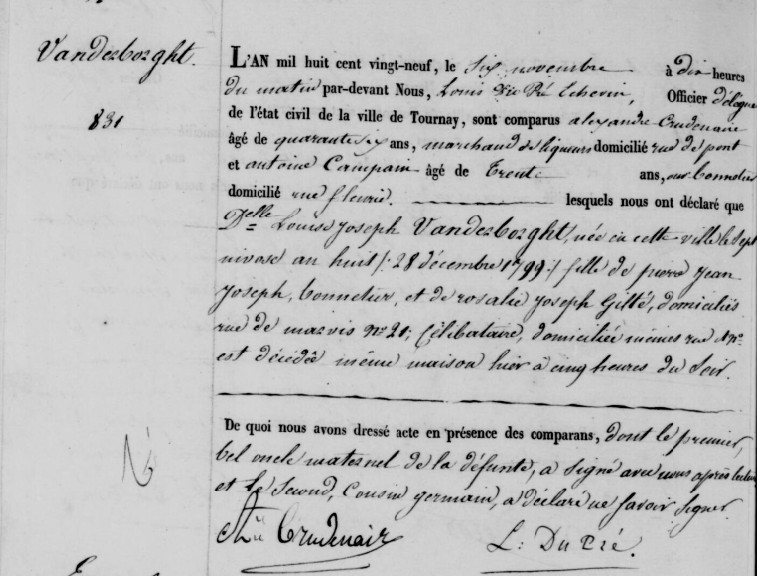 Document de décès de Louise Joseph VANDERBORGHT