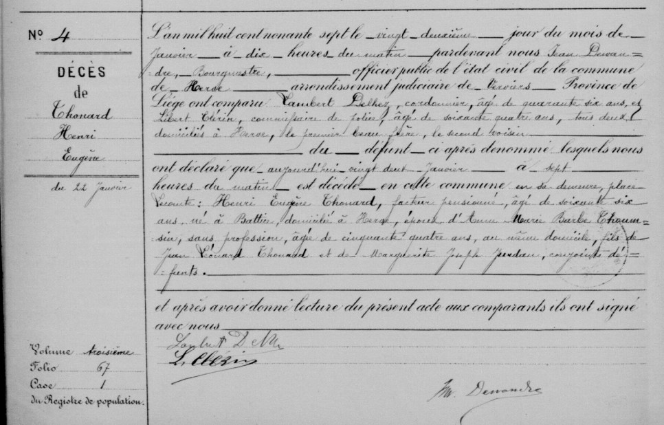 Document de décès de Henri Eugène THONARD