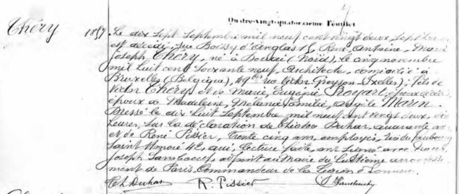 Document de décès de René Antoine Marie Joseph THERY