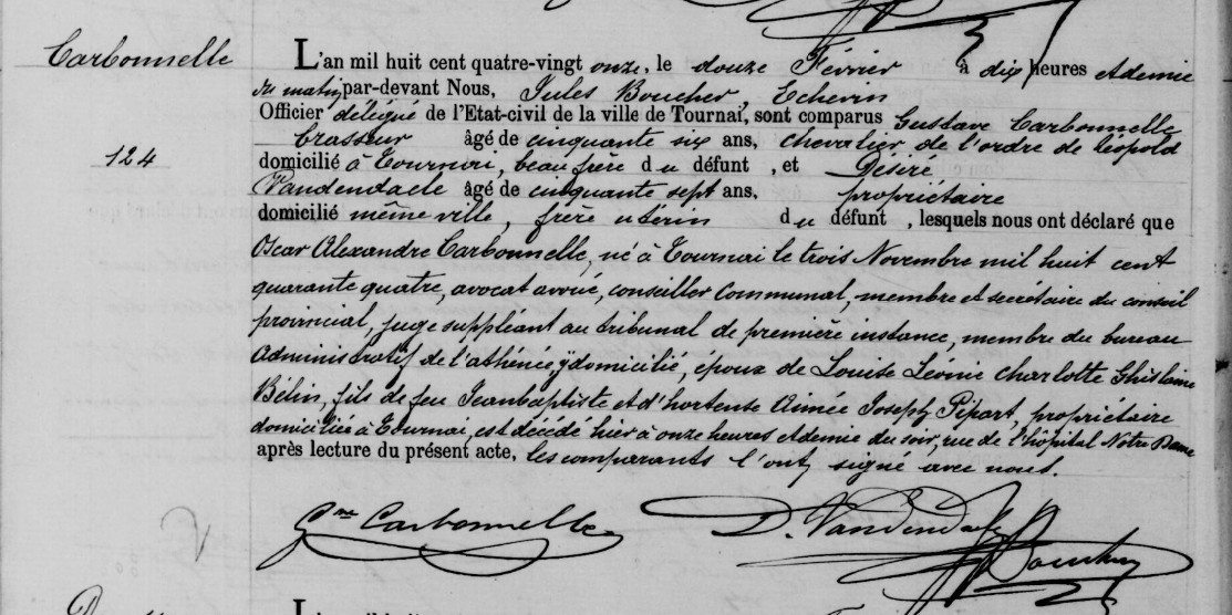 Document de décès de Oscar Alexandre CARBONNELLE