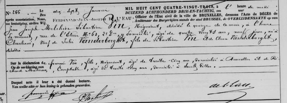 Document de décès de Jean Joseph Sebastien Melchior VIN