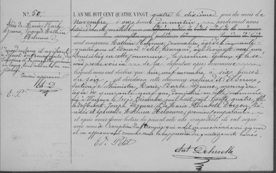 Document de décès de Barbe Elisabeth LEJEUNE