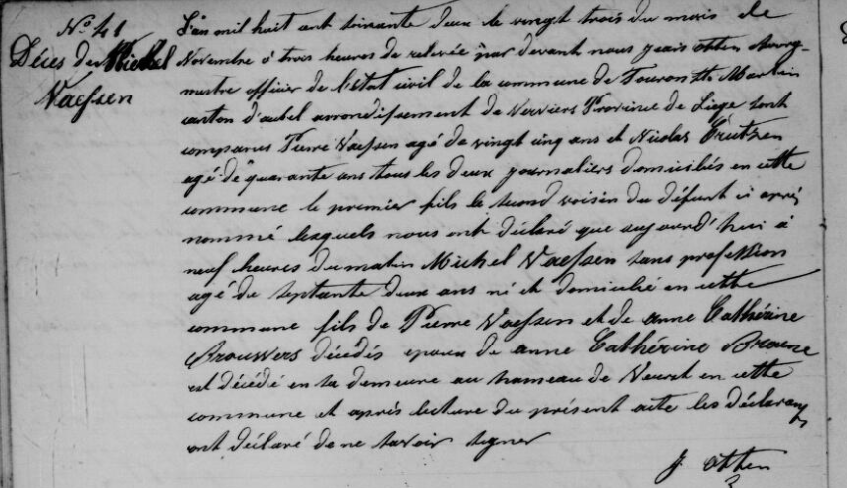 Document de décès de Michel VAESSEN