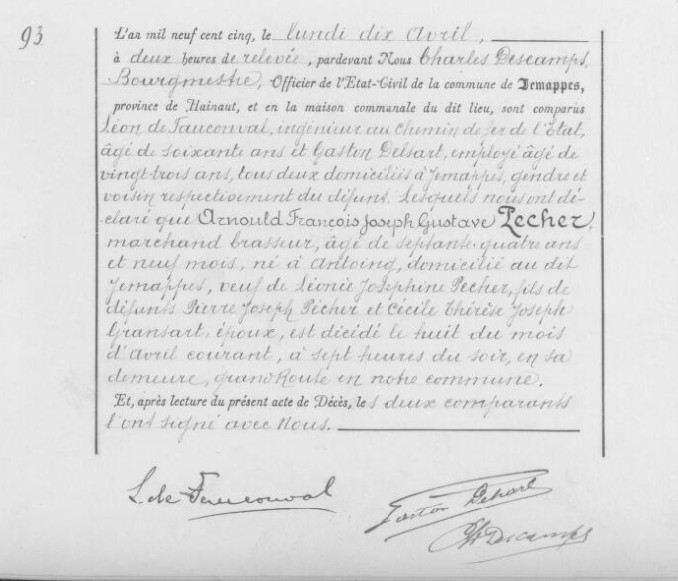 Document de décès de Gustave Arnould François Joseph Pecher