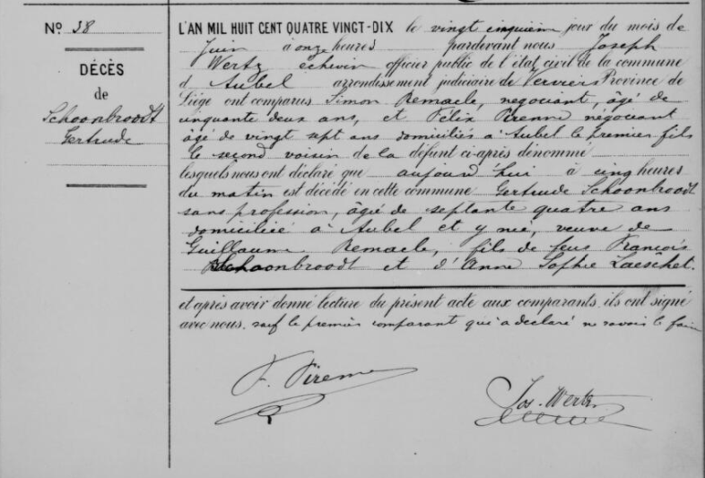 Document de décès de Gertrude SCHOONBROODT
