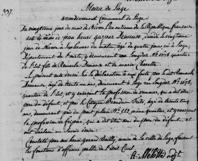 Document de décès de Jean Henri Gaspard DEMEUSE