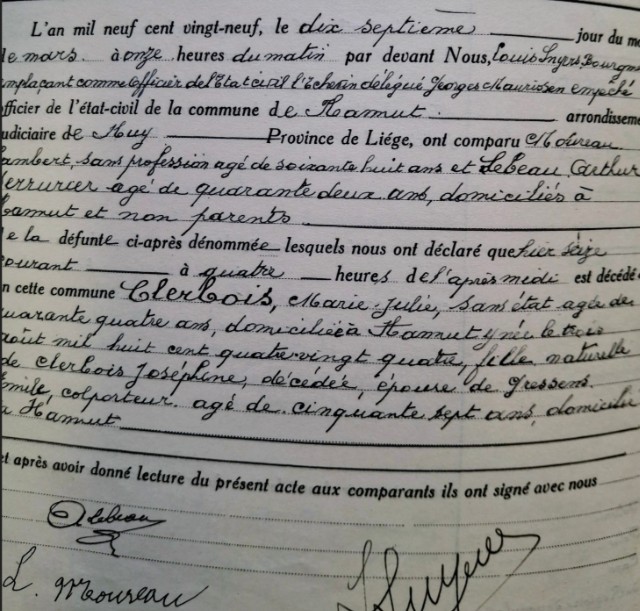 Document de décès de Marie Julie CLERBOIS
