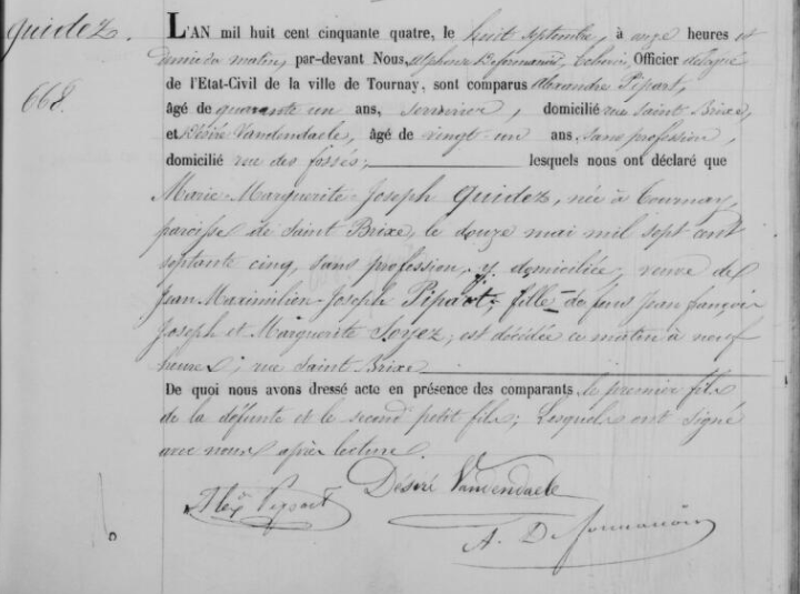 Document de décès de Marguerite Joseph GUIDEZ