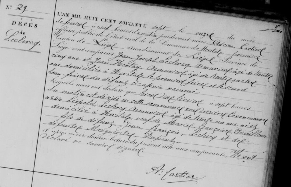 Document de décès de Léopold LECLERCQ