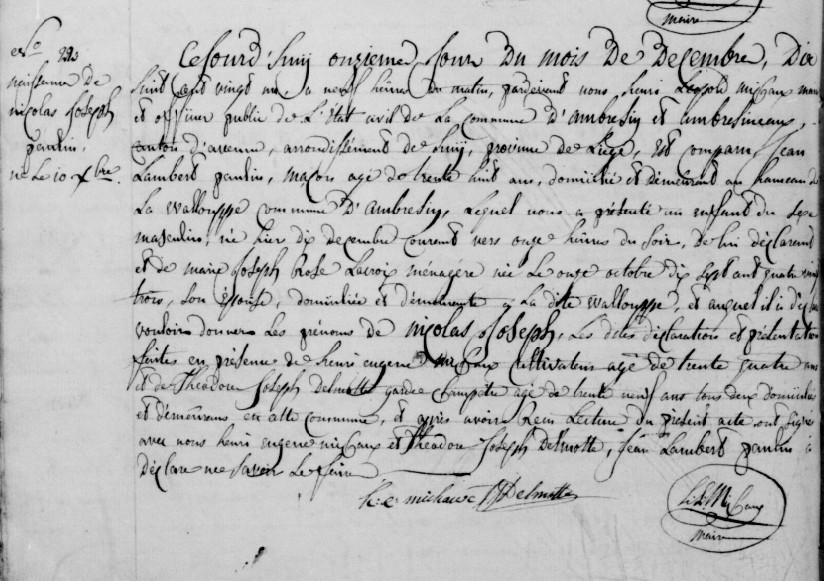 Acte de naissance de Nicolas Joseph PAULIN