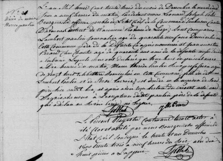 Document de décès de Marie Thèrése PAULIN