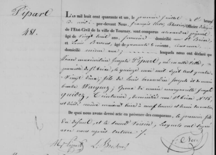 Document de décès de Jean Maximilien Joseph PIPART