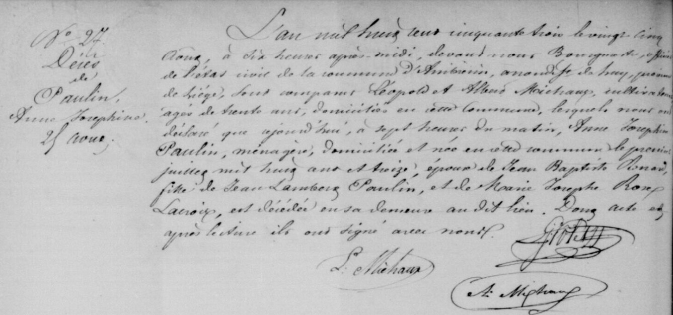 Document de décès de Anne Josephine PAULIN