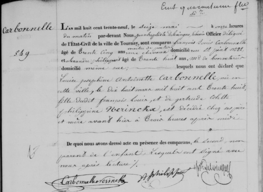 Document de décès de Louise Joséphine Antoinette CARBONNELLE