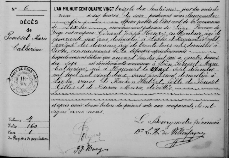 Document de décès de Marie Catherine POUSSET